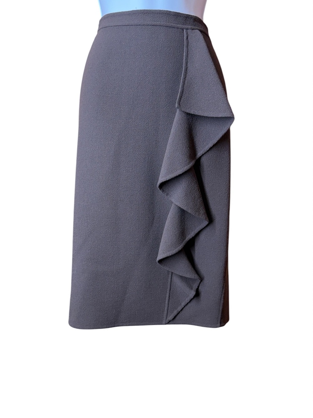 St. John Brown Wool Ruffle Pencil Skirt Size 2 USA